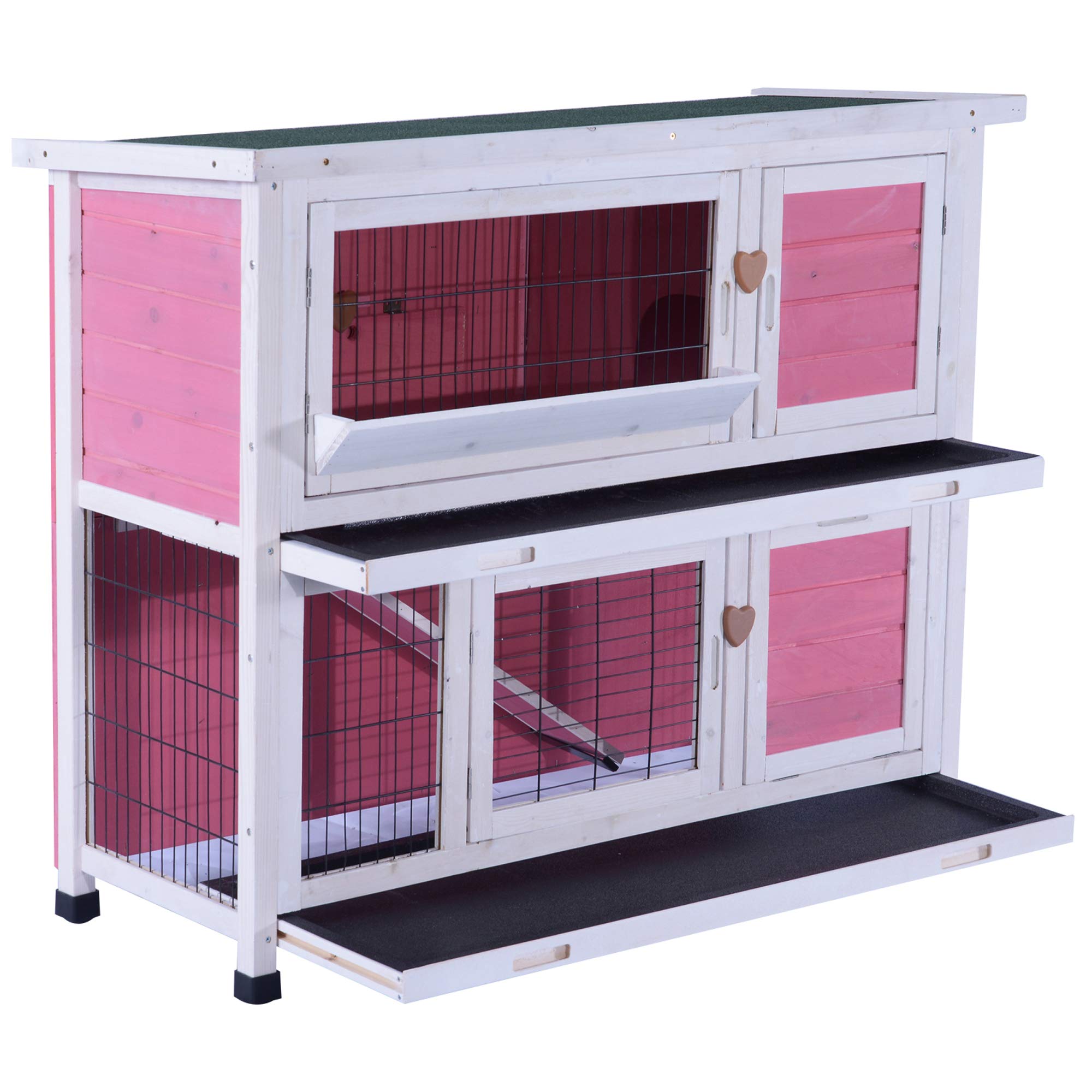 Lovupet 40inch 2-Story Wooden Rabbit Hutch Small Animal House Pet Cage Chicken Coop with Tray and Feed Trough 0323