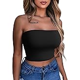 LAGSHIAN Women's Sexy Crop Top Sleeveless Stretchy Solid Strapless Tube Top