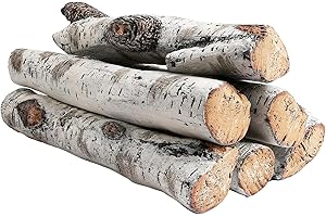 QuliMetal Ceramic Fireplace Logs, White Birch Gas Fireplace Logs for Indoor Inserts, Outdoor Firebowl, Fire Pits, Vented, Propane, Gel, Electric, Realistic Fake Fire Logs, 6 Pcs