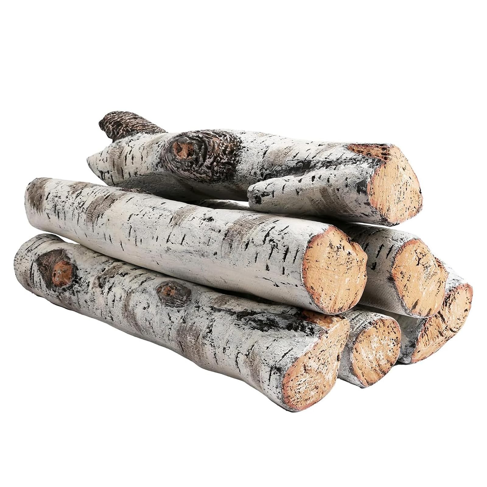 Photo 1 of QuliMetal Ceramic Fireplace Logs, White Birch Gas Fireplace Logs for Indoor Inserts, Outdoor Firebowl, Fire Pits, Vented, Propane, Gel, Electric, Realistic Fake Fire Logs, 6 Pcs
