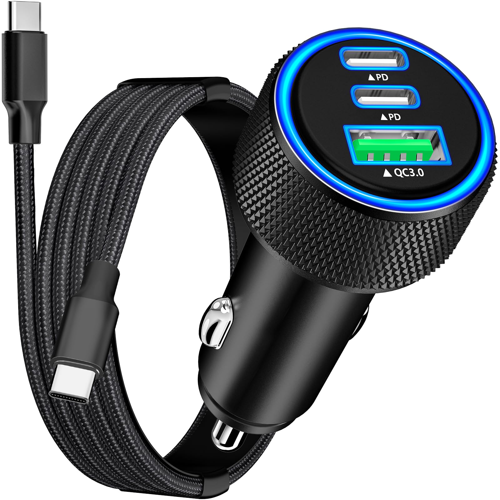 Photo 1 of [Apple MFi Certified] iPhone 17 Car Charger, Rombica 3-Port 67W USB-C&USB-A Car Cigarette Lighter PD/QC Fast Car Charge with Type-C Braided Cord for iPhone 17/17 Pro Max/16 Pro/15/Galaxy S25/S24/Pixel