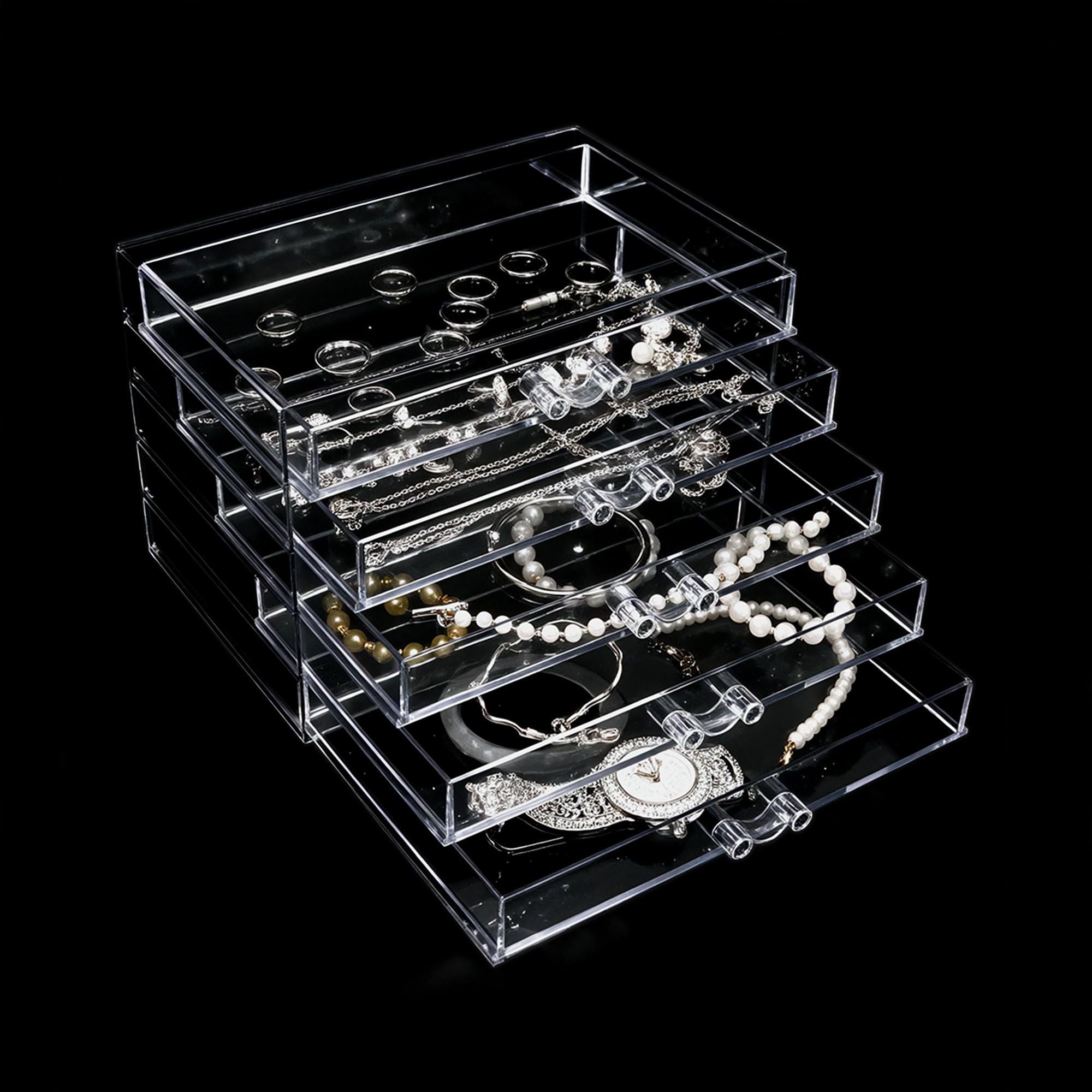 Clear Acrylic Jewelry Storage Box, Earring Jewelry Organizer with 5 Drawers, 5-Layer Jewelry Box for Women, Earring Display Holder for Earrings Ring Bracelet Necklace Transparent Display Storage Case