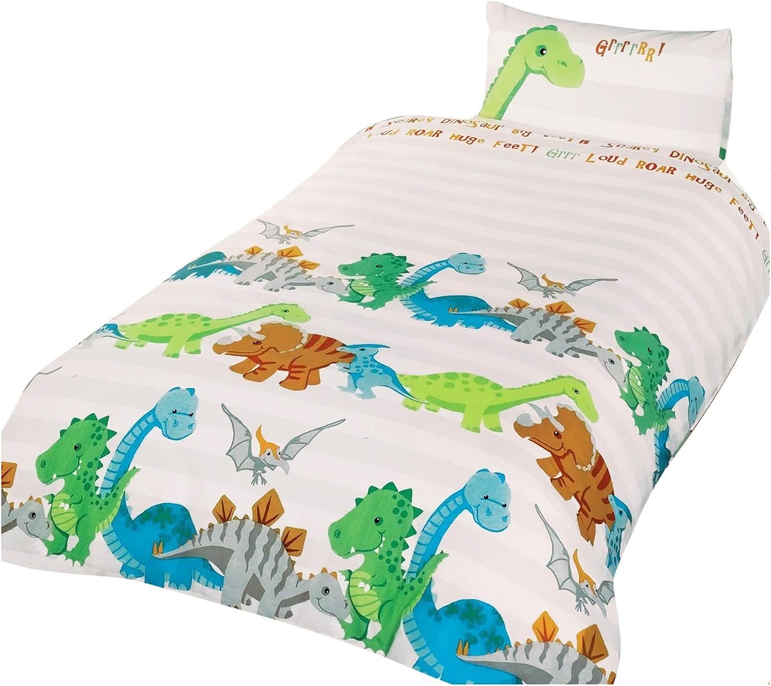 Homespace Direct Rapport Home Dinosaur Kids Polycotton Duvet Set with Pillowcase, Brown, Toddler