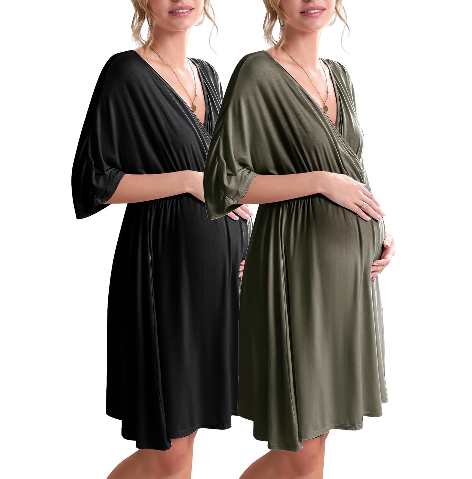 Ekouaer 3 in 1 Labor/Delivery/Hospital Gown 2 Pack