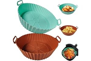GENERIC kookkit 2 Pack Air Fryer Silicone Liners, Silicone Air Fryer Liners Reusable for 3-5 QT, Air Fryer Oven Microwave Accessories, Better than Disposable Paper Liner (Green&Brown, 7.87*6.69*1.97inches)