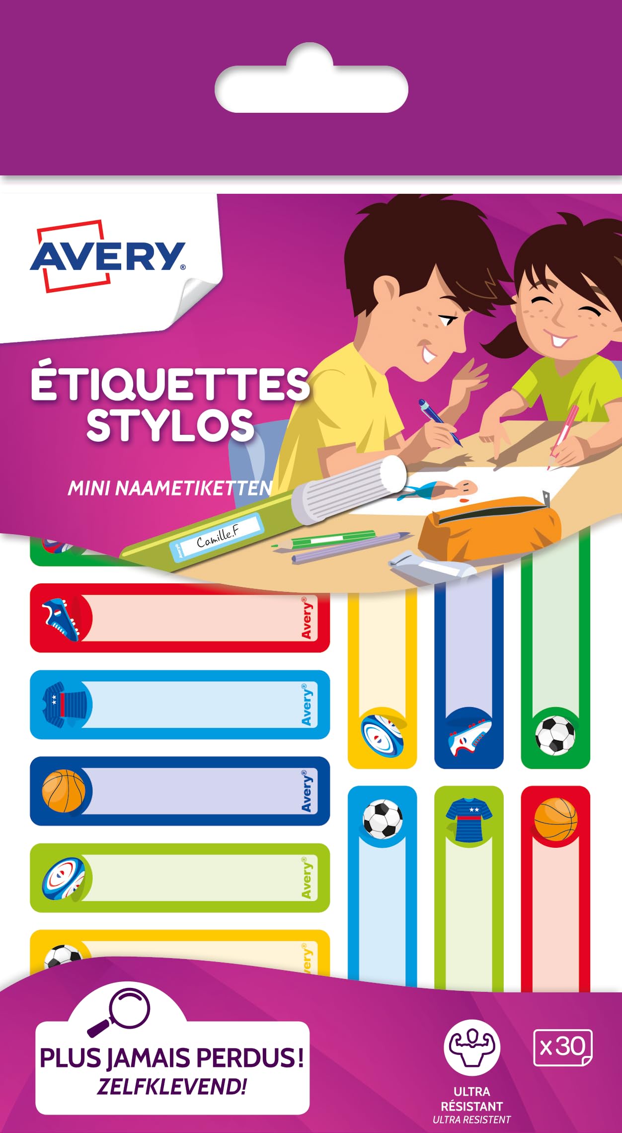 Avery Pack of 30 Labels for Pens 50 x 10 mm Space Theme