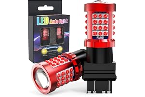 Afibraru 9-80V 3157 Red LED Bulb for Brake Light, Ultra Bright 3156 Led Bulb with Projector Lens, T25 3056 3057 Led Bulbs for Stop Parking Tail Light, 3030 57-SMD, 360°Lighting, Pack of 2