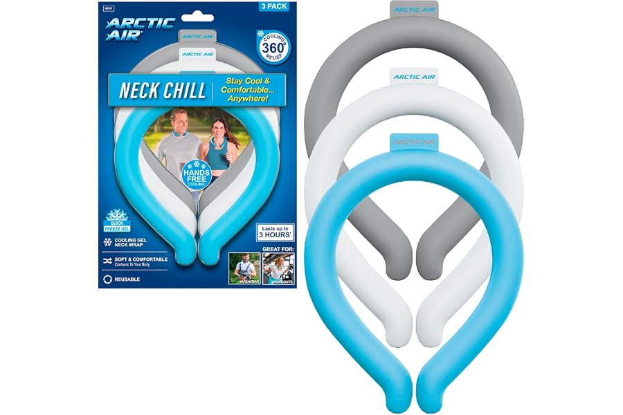 Arctic Air Neck Chill, Neck Cooling Tube, Hands Free Cooling, Quick Freeze Gel, Wearable Body Coolers for Hot Weather, Reusable, Adjustable Fit, 3 Pack