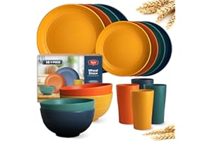 Teivio 16-Piece Kitchen Plastic Wheat Straw Dinnerware Set, Service for 4, Dinner Plates, Dessert Plate, Cereal Bowls, Cups, 