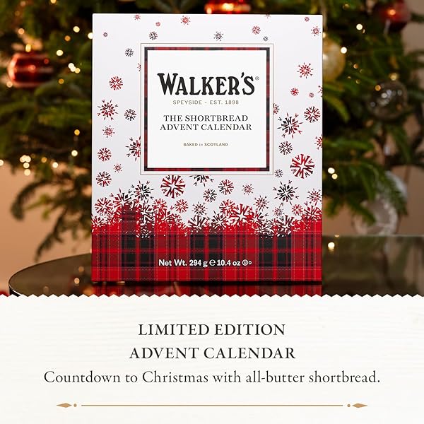 WALKER’S 2025 ADVENT CALENDAR WITH SHORTBREAD COOKIES FROM SCOTLAND – 24 COUNT (10.4 OZ) – LIMITED EDITION COOKIE BOX WITH CHRISTMAS COOKIES IN VARIOUS SHAPES AND FLAVORS