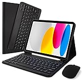 SOPPY Bluetooth Keyboard Case with Mouse for iPad 11th Gen. (A16) 11-inch 2025, 10th Generation 10.9 inch 2022, Detachable Protective Cover, with Built-in Pen Holder, USB-C Rechargeable, Black