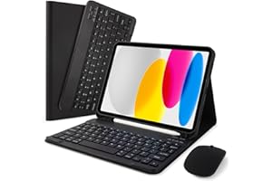 SOPPY Keyboard Case for iPad 10th Generation & Mouse for New iPad 10th Generation 10.9in 2022 (A2696/A2757/A2777), Detachable Wireless Keyboard Case, Slim Keyboard Cover, Built-in Pen Holder, Black