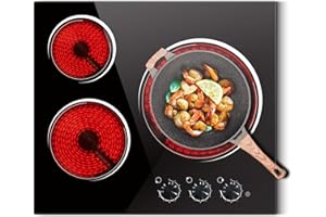 Nefaracy Electric Cooktop 24 Inch - 5700W 3 Burner Electric Stove with Knob Conrol, 220-240V Electrics Stove Top 24'', Built-in, Automatic Shutdown & 9 Heating Levels, Residual Heat Warning, Hard Wire