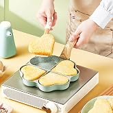 BORDSTRACT Egg Frying Pan, Aluminum Alloy Heart Shaped Nonstick 4 Cup Uniform Heating Pancake Pan with Handle Suitable for Gas Stove Induction Cooker(Green)