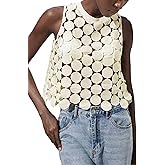 SHENHE Women's See Through Tank Tops Sexy Hollow Out Polka Dots Asymmetrical Going Out Tops