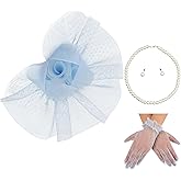 MS.ING Fascinator Hats for Women Tea Party Hats and Gloves Pearl Jewelry Set Derby Hat for Cocktail Wedding