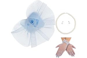 MS.ING Fascinator Hats for Women Tea Party Hats and Gloves Pearl Jewelry Set Derby Hat for Cocktail Wedding