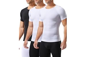 Casey Kevin Mens Compression Shirt Short Sleeve Slimming Shapewear Undershirt Gynecomastia Tummy Control Vest 3 Pack
