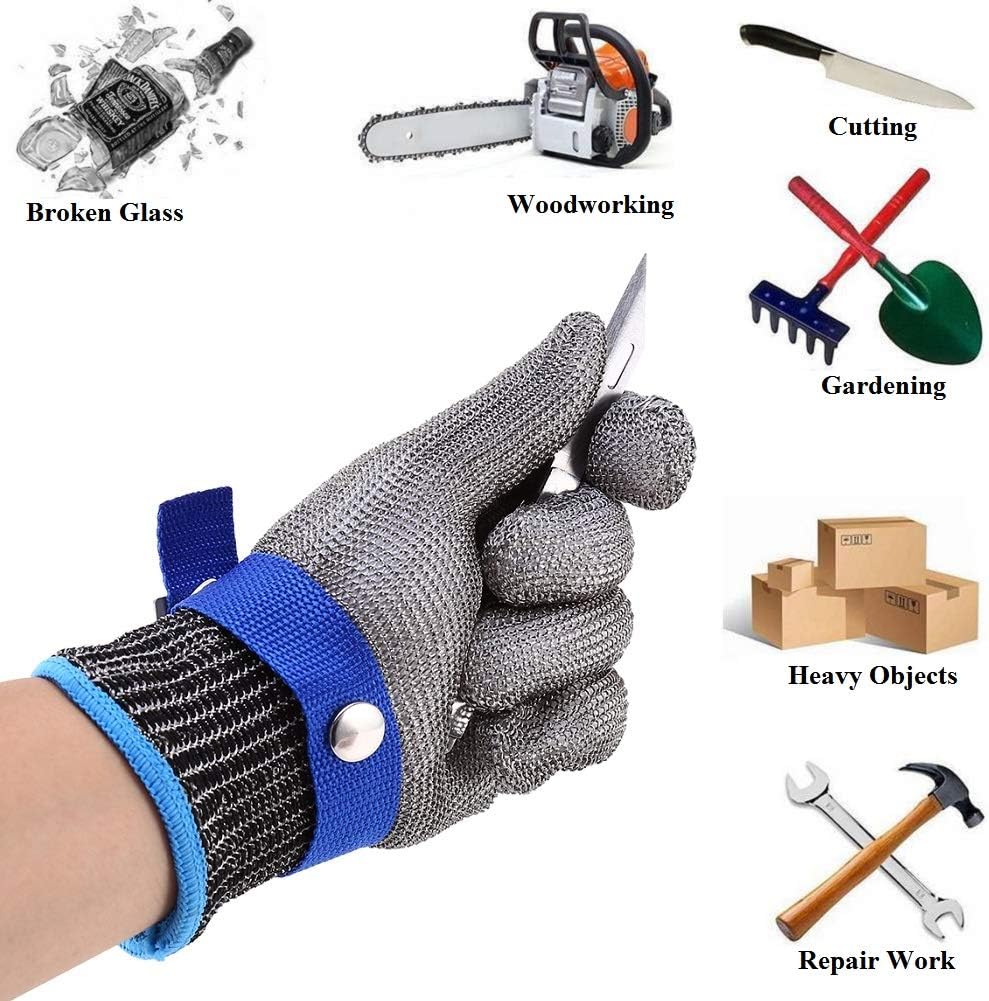 FILFEEL Safety Glove Cut Proof Stab Resistant 316L Stainless Steel Wire Hunting Fishing Butcher Cotton Glove High Performance Level 5 (L) - Image 3