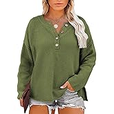 ForHailey Womens Plus Size Sweaters Tops Long Sleeve V Neck Button Henley Tops Loose Casual Pullover Knit Shirts