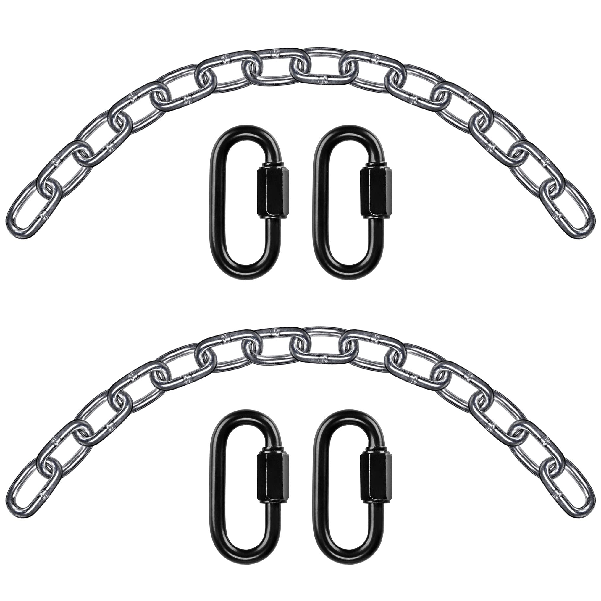 BeneLabel 2pcs Swing Chains, 60cm Hammock Chair Chain Heavy Duty Adjustable Metal Boxing Hanging Supplies with M7 Carabiners Punching Bag Sandbag Extender Kit, 6mm Diameter, up to 1000lbs / Silver