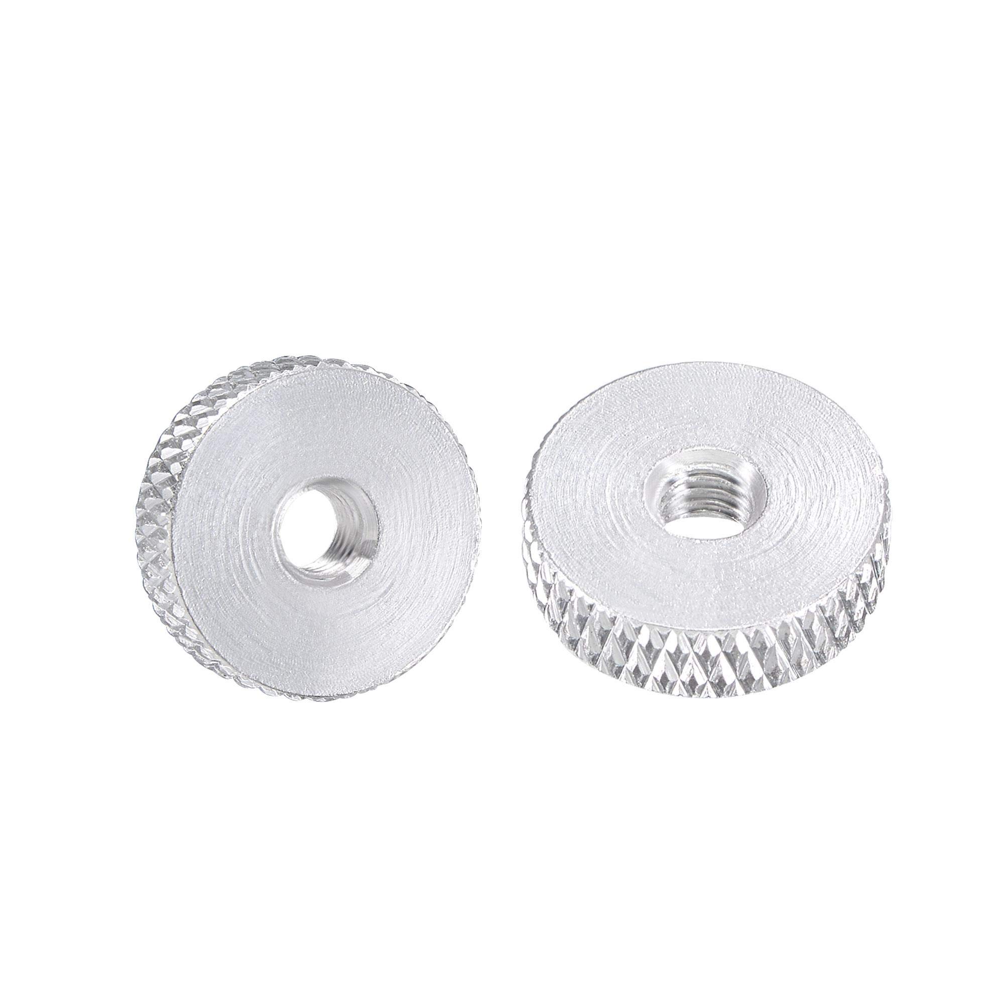 sourcing map Flat Knurled Nut - M4 x 14mm x 4mm Thumb Nuts Lock Adjusting Nuts Aluminum Alloy Silver 10Pcs