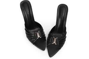 iiimmu 3.5 IN Stiletto Mules High Heels with Pointed Peep Toe Heeled Sandals Faux Leather