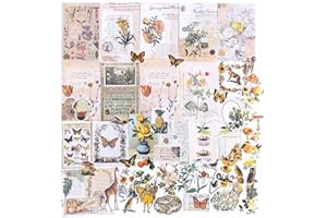 Alideco 200pcs Vintage Scrapbook Stickers Kawaii Fairy Scrapbooking Paper Washi Junk Journaling Supplies Collage Album Aesthetic Cottagecore Picture Frames(Plant Butterfly)