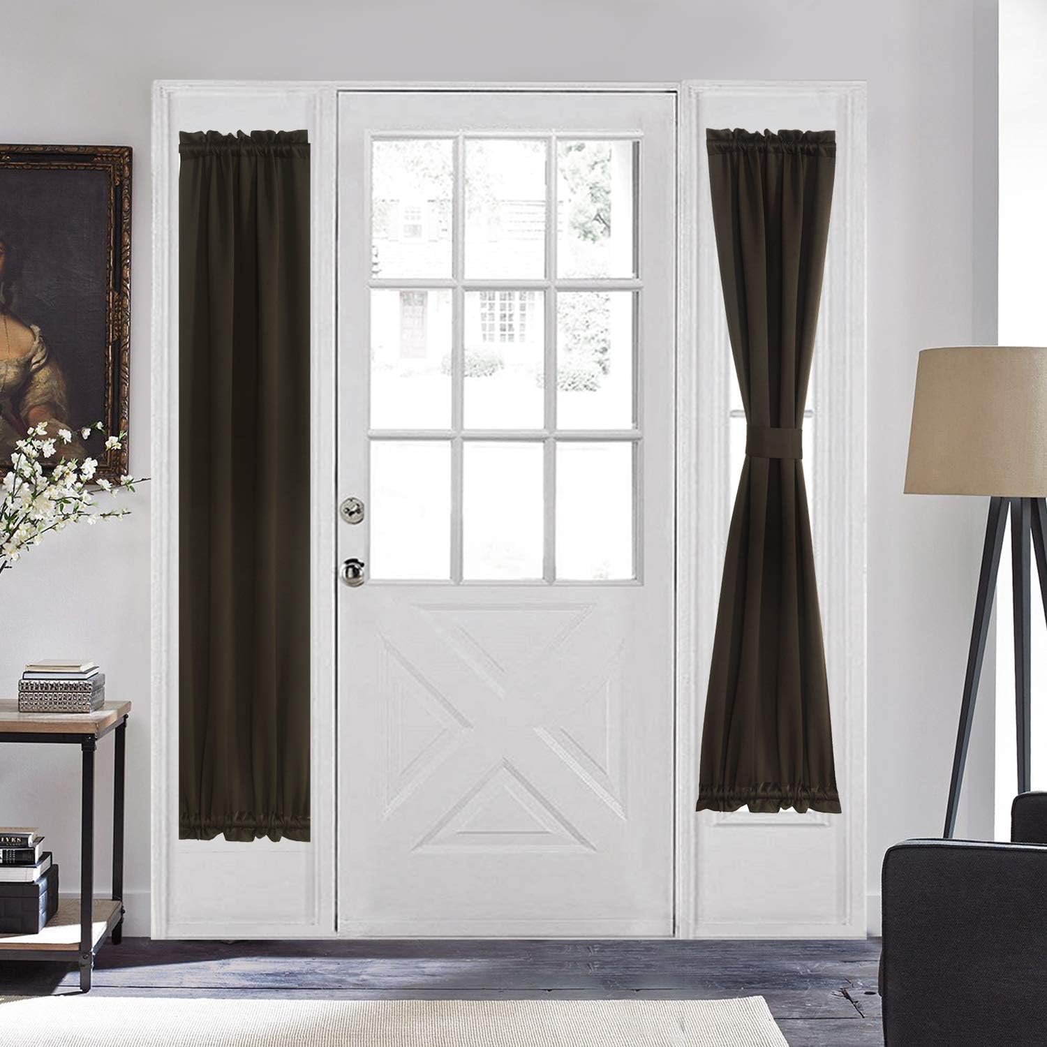 Aquazolax Blackout French Door Curtain Window Coverings for Privacy Blackout Curtains Drapery Rod Pocket Entry Door Side Panels 25x72 Inches - 1 Pair, Toffee Brown