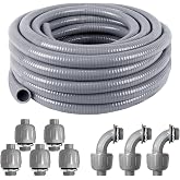 Liquid-Tight Conduit and Connector Kit 1/2 Inch 25 Ft | Flexible Non Metallic Liquid Tight Electrical Conduit with 5 Straight 3 Angle Fittings,UL Certification,Electrical Conduit