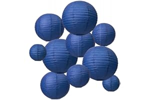 LIHAO Blue Round Paper Lanterns 10 PCS - Hanging Lamp Shade for Christmas, Wedding, Birthday, Party Decoration (6''/8''/10''/