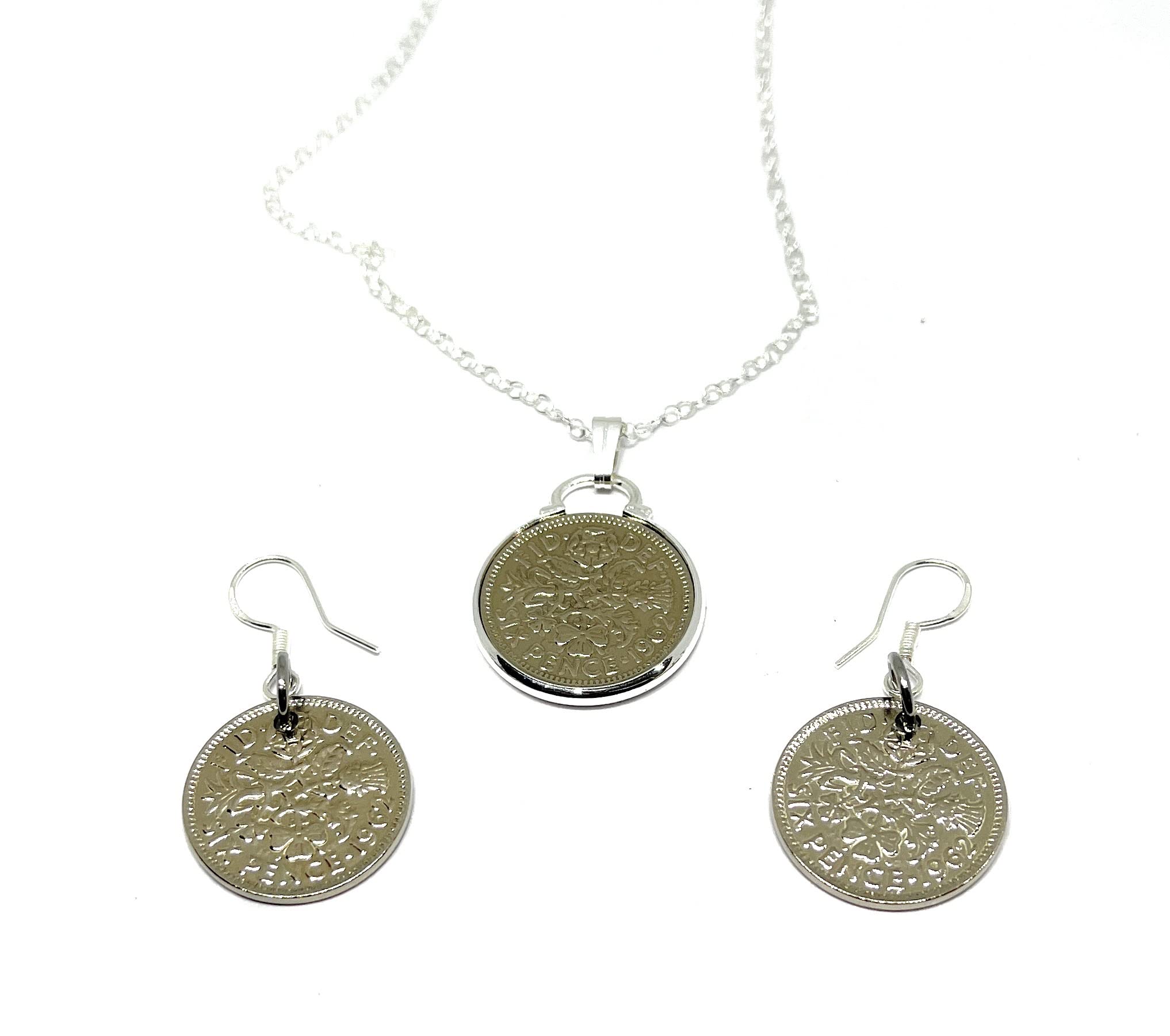 OCC Old Coin Cufflinks 1962 Original English Sixpence Cinch Pendant for a 64th birthday and 1962 Earring Set for 64th Birthday