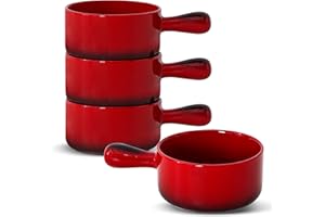 Tyxauk French Onion Soup Bowl with Handle, Oven-Safe, 4-Piece Set Dishwasher and Microwave-Safe Soup Bowl, Shatter-Resistant 