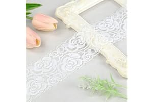 ZNZAKKA Stretch Lace Ribbon White Lace Fabric, Elastic Lace Ribbon Trim, Floral Sewing Lace Crafts Decorating, 2.2 Inch 10 Yards (White)