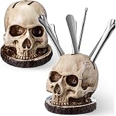 Ferrochef 2 Pack Life Size Skull Knife Holder Skeleton Knife Stand Resin Block Knives Stands Horror Kitchen Gothic Accessories Decoration for Home Gifts Scary Party Fruit Storage Rack Decoration