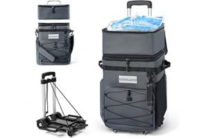 Odoland 48/72-Can Large Camping Cooler with Wheels, Leakproof Insulated Soft Cooler Bag with Stable All-Terrain Cart and Hand