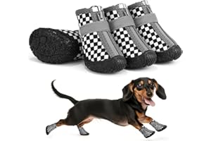 Petanims Small Dog Shoes, Waterproof Puppy Boots & Paw Protectors for Winter Snow, Summer Hot Pavement, Dog Booties with Anti-Slip Rubber Soles for Hardwood Floors Black & White Size 1