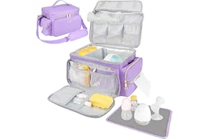 ZIOZERTT Breast Pump Bag Compatible with Spectra S1 and S2 with Insulated Compartment,Breast Pump Storage Bag with Waterproof Mat for Pumping Essentials,Purple,Bag Only
