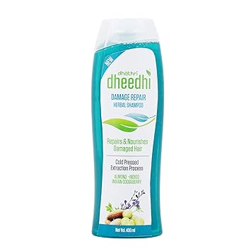 Dhathri Dheedhi Damage Repair Herbal Shampoo 400ml,With Extracts of Indigo, Amla and Almond, Repairs Damaged Hair Fibers, Gentle Formulation for Softer, Smoother and Stonger Hair