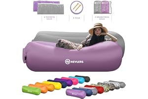 Nevlers 2 Pack Inflatable Loungers Air Sofa Couch | Perfect for Beach Chair Camping Chairs or Portable Hammock |Travel Bag Pouch, Pegs & 3 Pockets| Movie Seating & Camping Accessories Blow Up Lounger