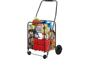 DWVO Folding Shopping Cart with Wheels, Rolling Foldable Grocery Cart for Seniors, Portable Collapsible Utility Cart for Shopping Groceries Laundry Stair Climbing Storage