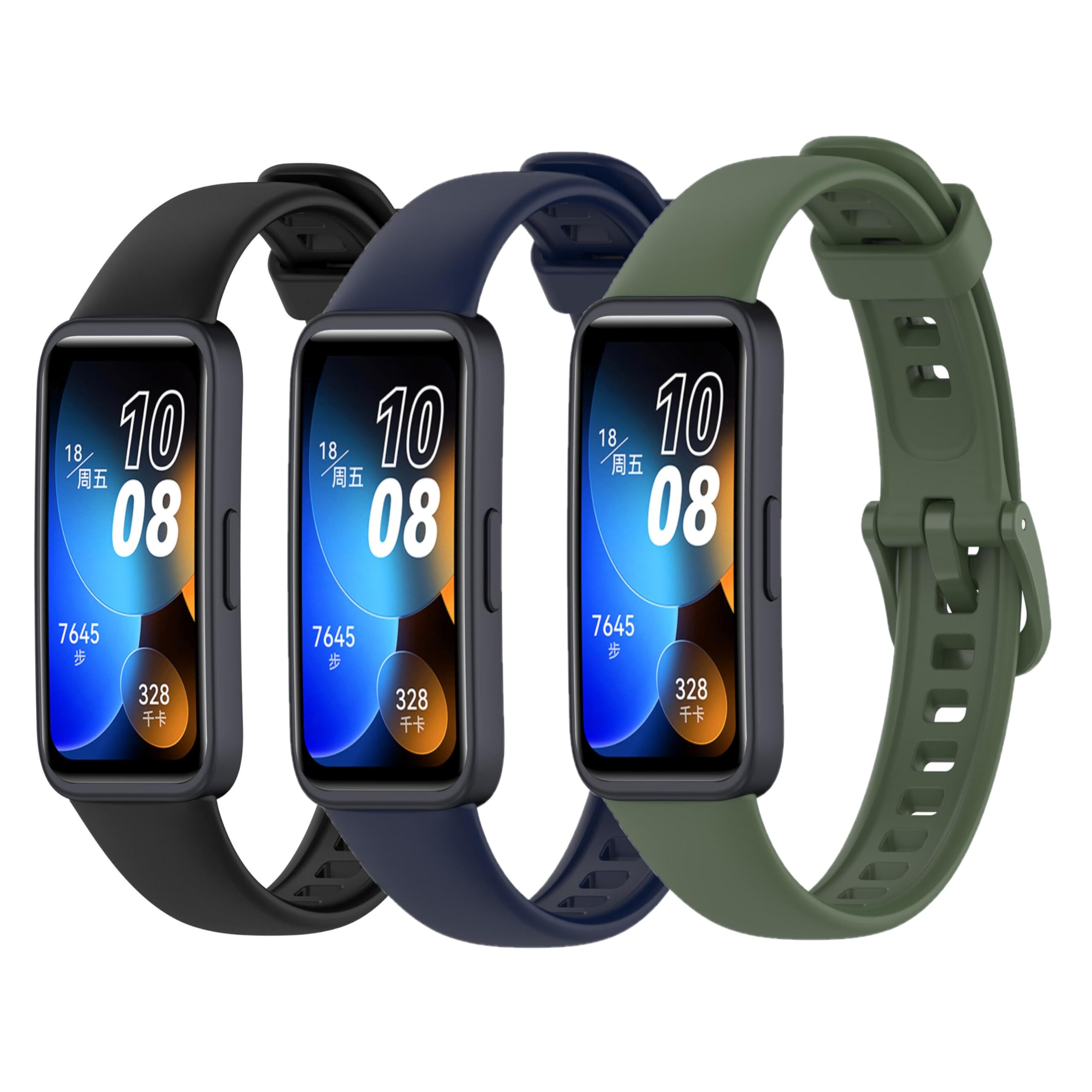 Panda Bobo For Huawei Band 8/Band 9 Replacement Silicone Sport Watch band Strap (Pack A - 3 Straps)