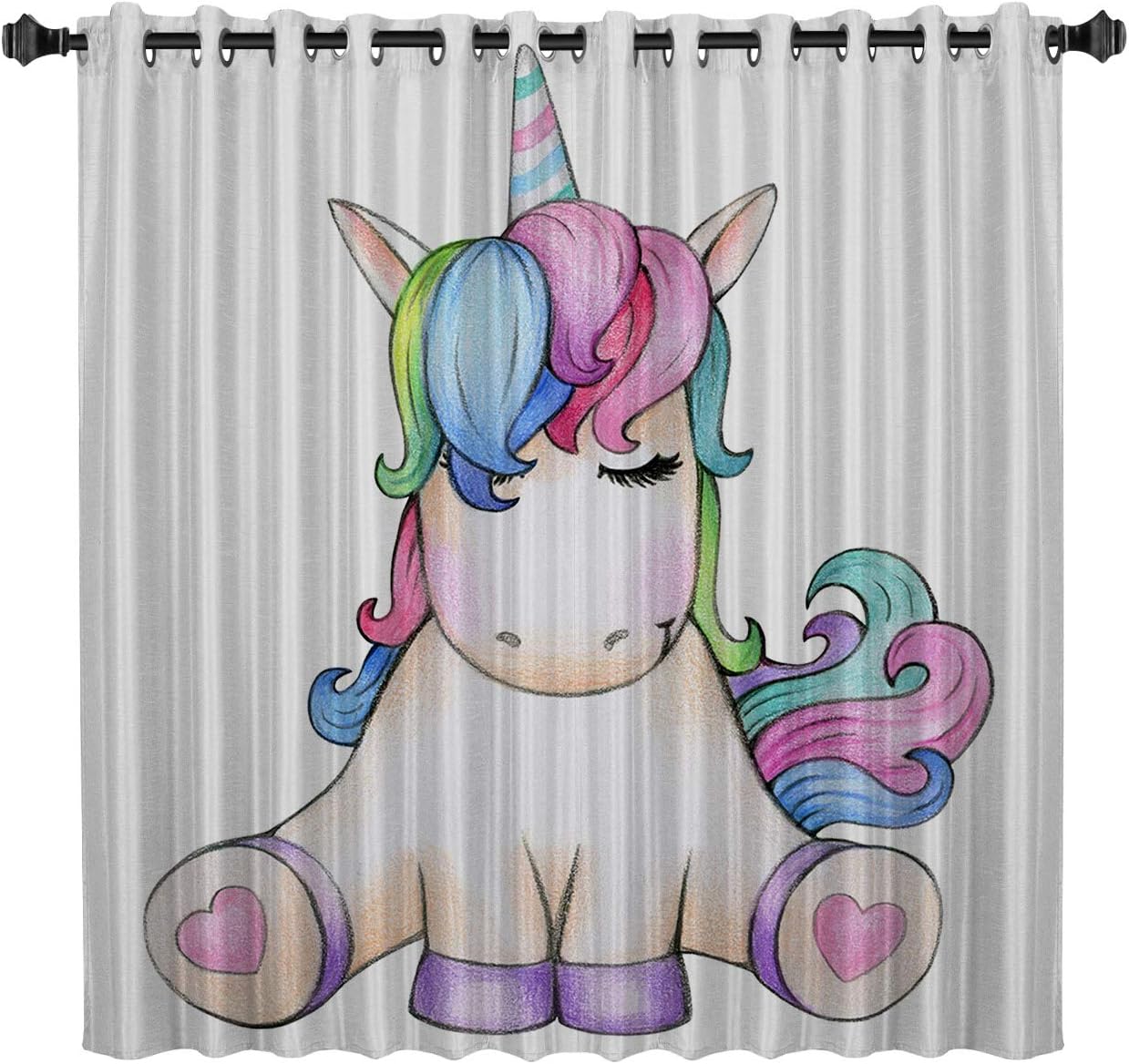 Scrummy Darkening Curtains for Bedroom Cute Unicorn Painted Picture Blackout Window Treatment Curtains Thermal Insulating Curtains Panel, Grommet Top 92 * 135cm