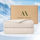Amélie Home Waffle Cooling Comforter Queen Size, Q-Max 0.45 Reversible Lightweight Cooling Blanket for Hot Sleepers, Breathable Bedding for Night Sweats, 90"x90", Beige