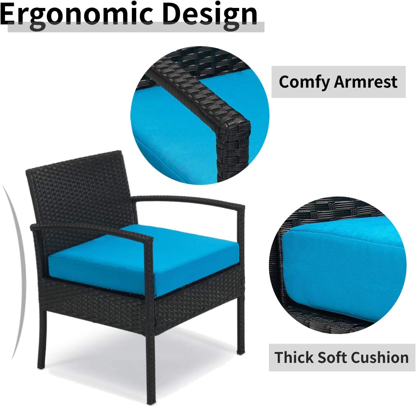 Leasbar Outdoor Chairs Set Bistro Set 3 Pieces Patio Conversation Set Furniture Set for Small Balcony Rattan Chairs and Table with Cushions Blue: Garden & Outdoor