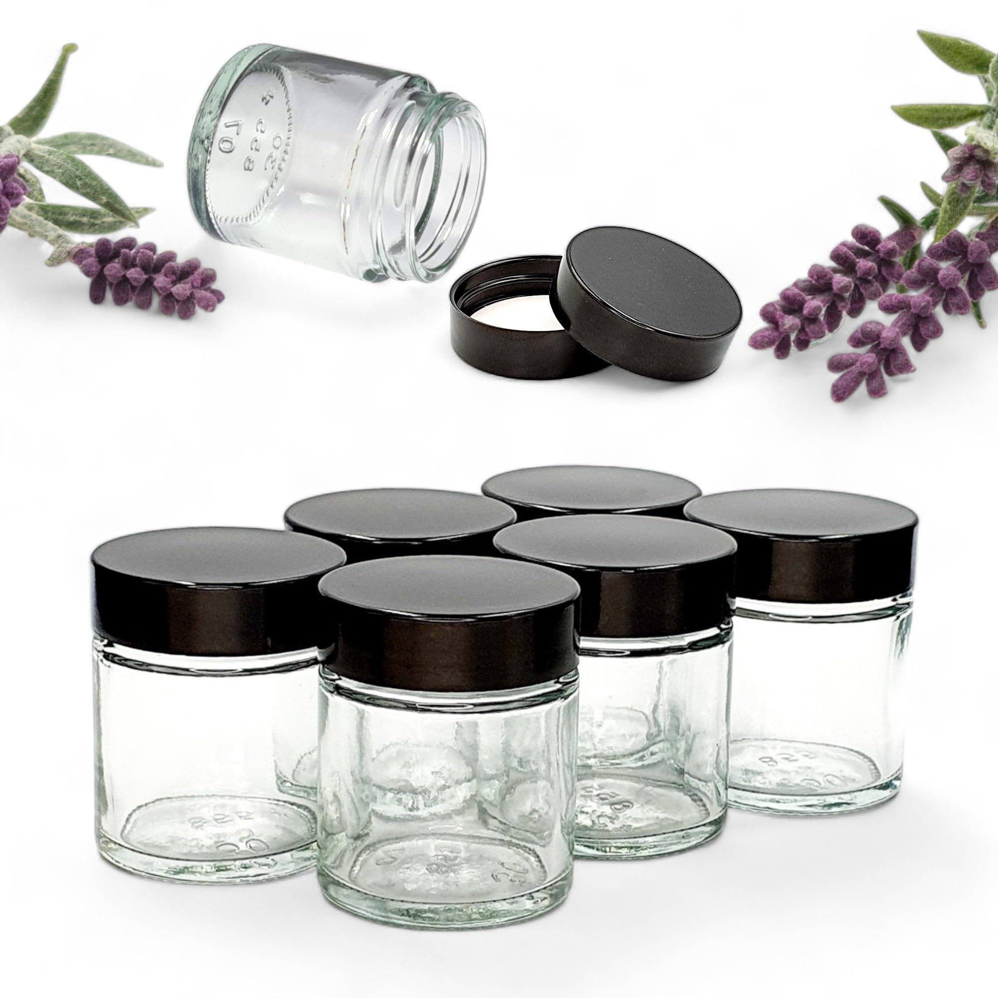 Clear Glass Ointment Jar with Airtight Black Urea Lid - Perfect for Balms, Creams, Lotions, and More (6, 30ml)
