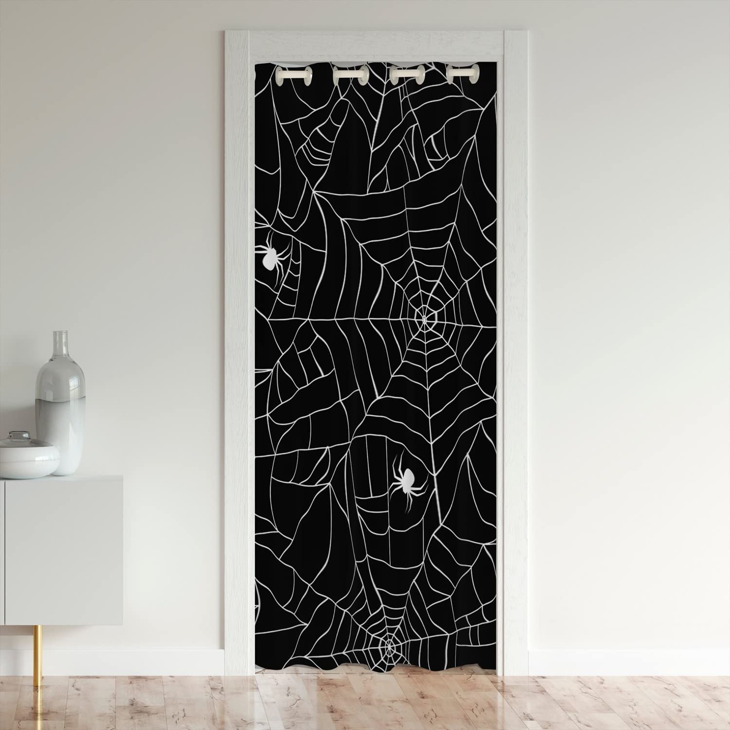 Loussiesd Spider Wed Door Cover Curtain Halloween Spider Door Cover Curtain Soft Carpet Black White Home Decor Room30%-50% Blackout Doorway Privacy 132x203cm1Panel — image 1