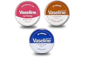 Vaseline Lip Therapy Variety Tin Trio, 3 x 20 g, Original Petroleum Jelly + Rosy Lips + Cocoa Butter