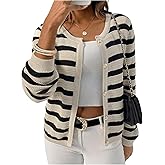 Milumia Women's Color Block Striped Button Up Sweater Long Sleeve Open Front Cardigans Fall Outwear
