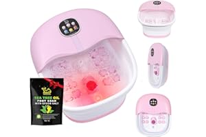 Collapsible Foot Spa Bath Massager with Heat Bubbles and Vibration Massage and Jets, 16oz Tea Tree Oil Foot Soak Epsom Salt, WHALSTAR Foot Bath Bucket With Red Light & Remote - PINK